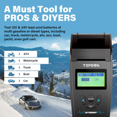 probador portátil de la batería de 12V 24V con la impresora TOPDON BT500P